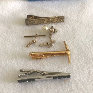 Box of Vintage Tie Clips and one Stick Pin.